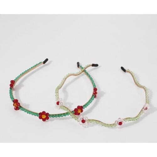 Lalynnly Refreshing Green Crystal Headband Hairband For Women Girls Irregular Red Small Flower Headband Hair Accessories F3386