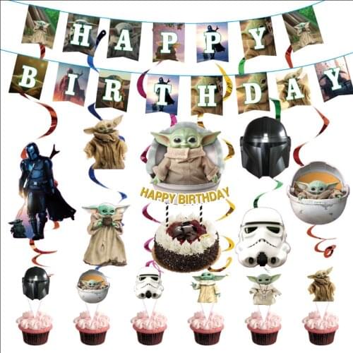 Yoda Baby Disposable Party Tableware Mandalorian Birthday Decoration Paper Cups And Plates Kids Shower Birthday Party Supplies
