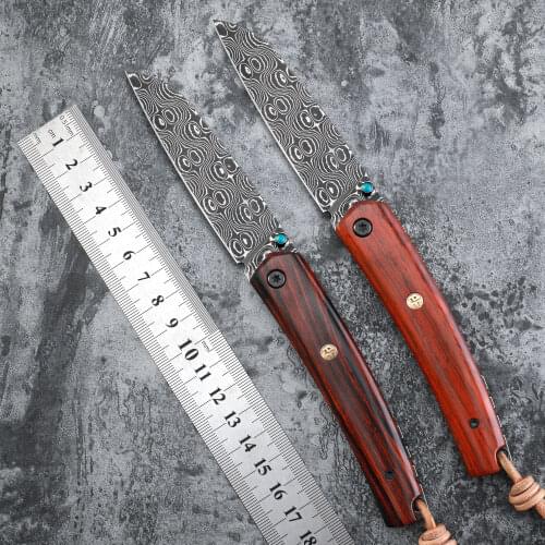 Original Petrified fish PF719DM Ball bearing Damascus steel Blade wooden handle folding knife outdoor camping edc pocket knives