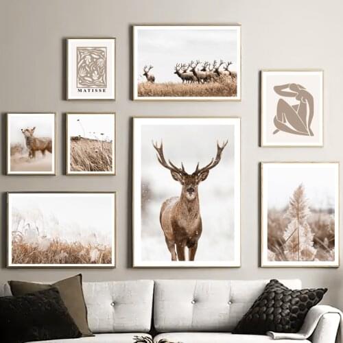 Elk Fox Reed Dandelion Dead Grass Matisse Wall Art Canvas Painting Nordic Posters And Prints Wall Pictures For Living Room Decor