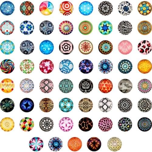 Pandahall 200pcs 10mm 12mm 14mm 16mm 18mm 20mm 25mm Round Mixed Pattern Glass Cabochons Fit Flatback Base Photo Jewelry Making
