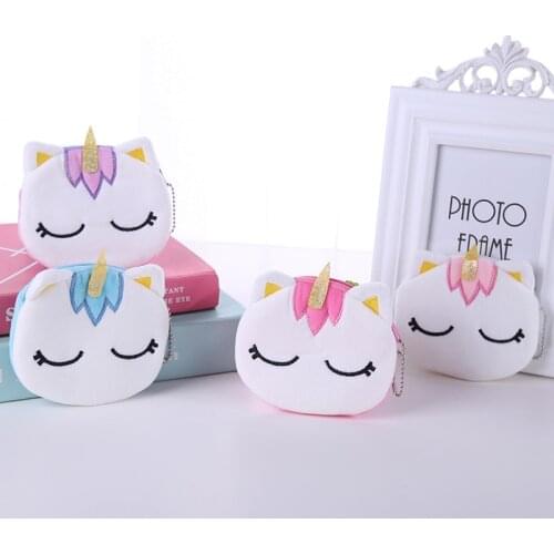 Plush unicorn coin purse cute cartoon pattern kids girl clutch bag zipper small keychain storage bag card bag gift for girl