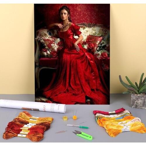 Portrait Woman Printed 11CT Cross-Stitch Embroidery Complete Kit DMC Threads Needlework Handmade Craft Sewing Gift Wholesale