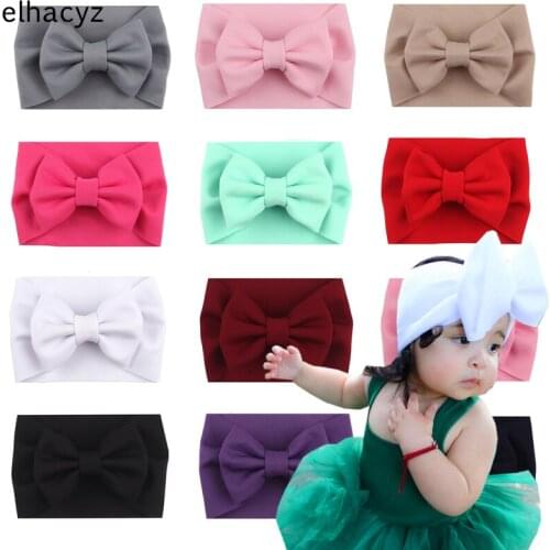 10pcs/lot Cute 5'' Big Molded Foam Bow Headband Girls Solid Elastic Hair Band Puff Bows Turban Baby Headwear Hair Accessories