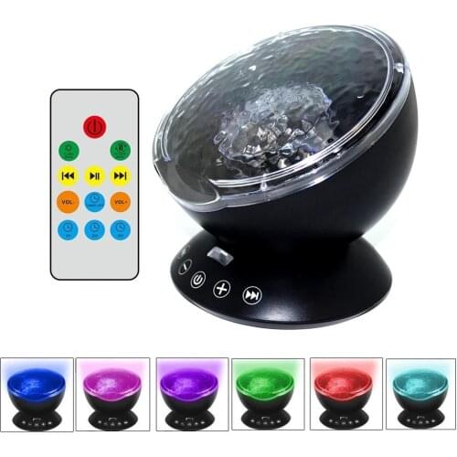 LIGINWAAT LED Ocean Wave Projector LED Night Light With USB Remote Control TF Card Music Player Speaker Aurora Projection
