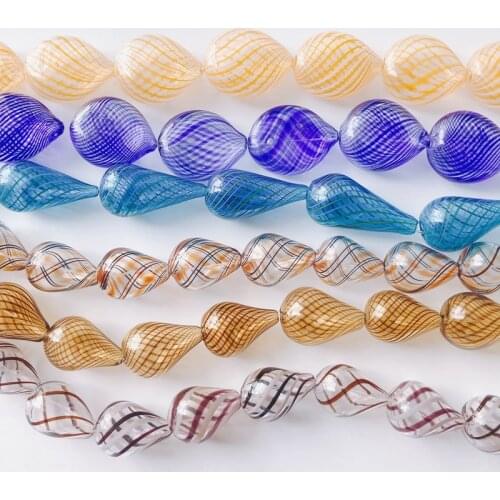 Simple Drop-shaped Glass Beads Stripes Straight Hole Hollow Beaded Womens Necklace Bracelet Earrings Accessories
