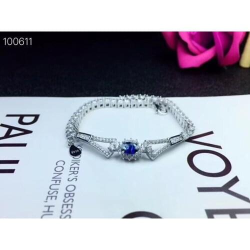 S925 silver natural blue sapphire gem bracelet natural gemstone bracelet grace geometry chain women wedding gift fine jewelry
