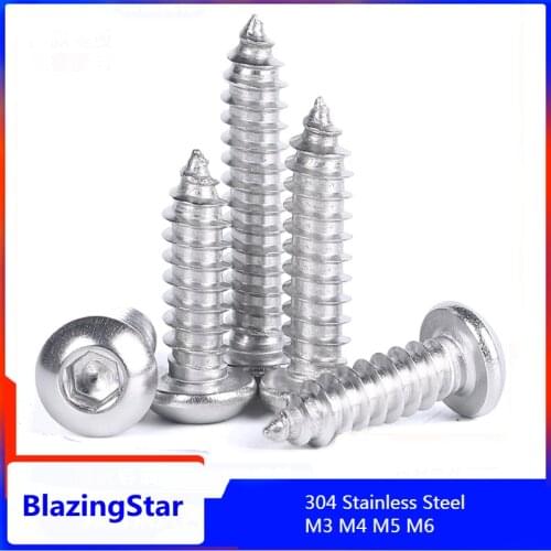 M3 M4 M5 M6 304 Stainless Steel Hexagon Socket Button Head Self tapping Screws Round Head