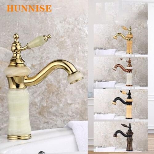 European Style Brass Jade Bathroom Basin Faucet Hot and Cold Bathroom Sink Mixer Fiver Colors Bathtub Basin Water Faucet Mixer