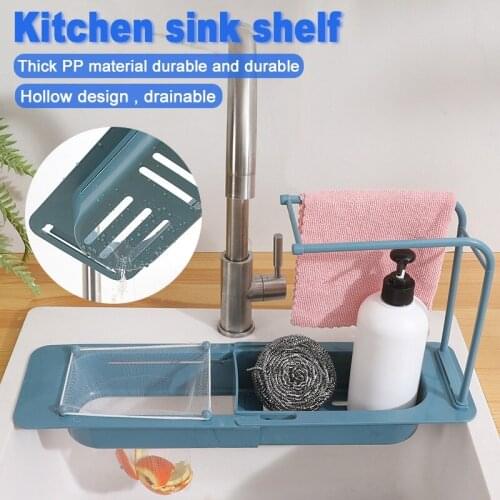 Kitchen Telescopic Sink Rack Organizer Drainer Rack Storage Basket Bag Faucet Holder AdjustableBathroom Holder Sink Kitchen Tool