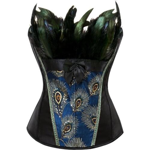 Xxxxxxl xxxxl Women Steampunk Gothic Waist Trainer Corset Peacock Blue Lace up Burlesque Overbust Corset Waist Cinchers Corsets