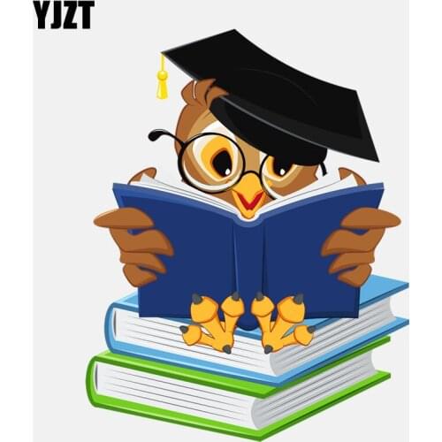 YJZT 11.5CM*14.5CM Doctors Owl Reading A Book PVC Decoration Car Sticker 11-01291