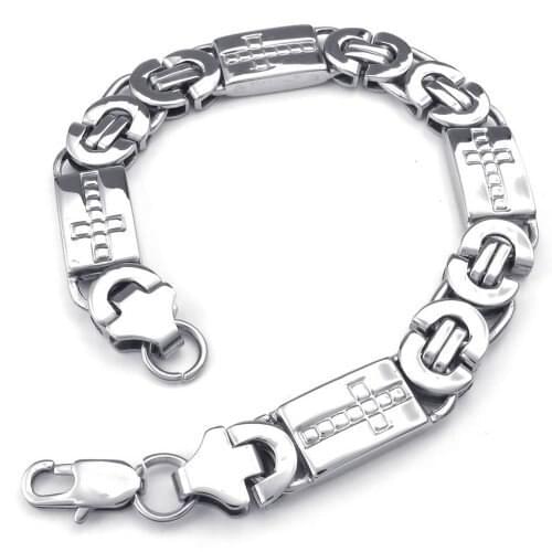 Womens Retro Fashion Jewelry Stainless Steel Silvery Delicate Cross Pattern Round Shape High Quality Bracelet Length:21.6cm