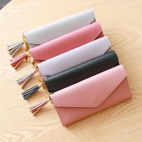 Women´s Faux Leather Long Wallet Card Slot Tassel Clutch Money Coins Holders Cute Portable
