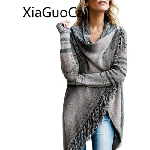 2018 Spring Ladies Pullovers Irregular Knitted Sweater Cardigan Vintage Tassel Striped Open Stitch Sweaters Bow 2wear Lu7 35