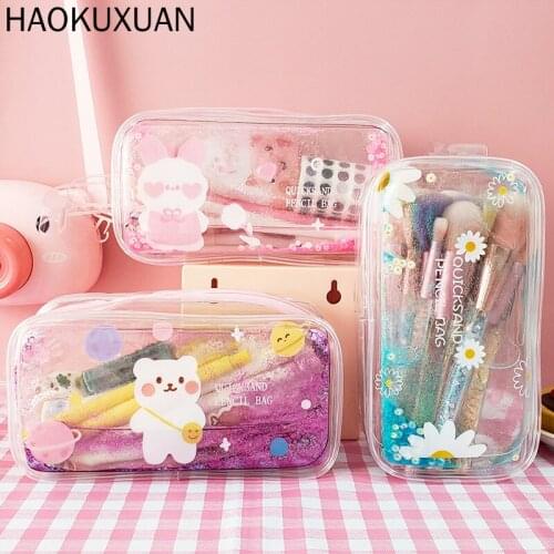 1pcs Kawaii Pencil Case Ins quicksand Sand Daisy Gift Estuches School Pencil Box Pencil Bag School Supplies Stationery