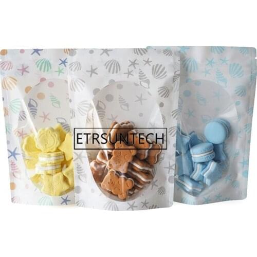 1000pcs 16*23cm New Clear Window Plastic Stand Up Bottom Bag Pouch Colored Printed Gift Bakery Wedding Snack Candy Cookies Bags
