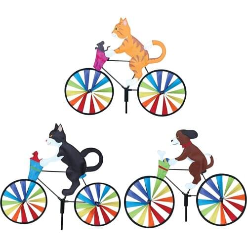 2021 Tiger Cat Dog On Bike DIY Windmill Animal Bicycle Wind Spinner Whirligig Garden Lawn Decorative Gadgets Kids Outdoor Toys