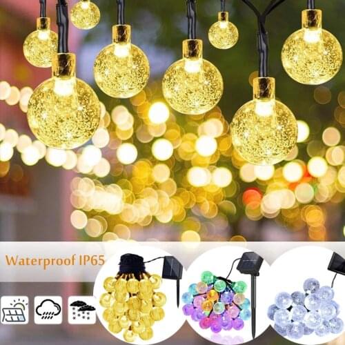 30/50LED Crystal Ball Solar Lamp Outdoor IP65 Waterproof LED String Lights Garland Solar Fairy Light Garden Christmas Decor