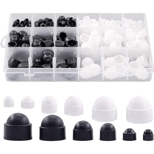300pcs boxed M4M5 M6 M8 M10 M12 car bolt and nut dome black and white protective cap exposed hexagonal plastic combination set