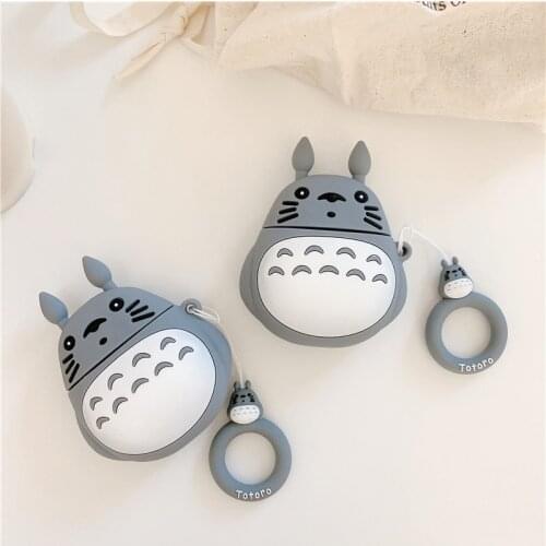 3D Cute Cartoon Totoro Design Earphone Case with Finger Ring for Airpods Pro Funny Anime Protective Cover for Airpods 1/2