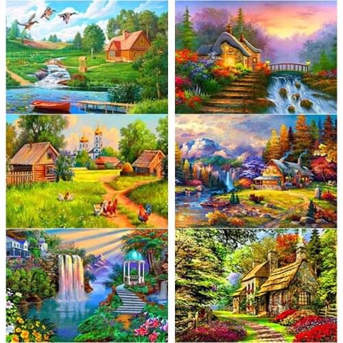 5D DIY Diamond Painting Landscape Cross Stitch Scenic Lodge Diamond Embroidery Full Square Round Drill Home Decor Manual Gift