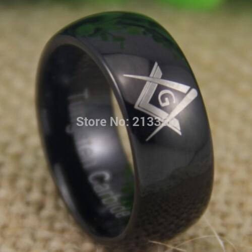 Free Shipping USA UK CANADA RUSSIA Brazil Hot Selling 8MM Freemason Masonic Lord Black Dome Mens A New Tungsten Wedding Ring