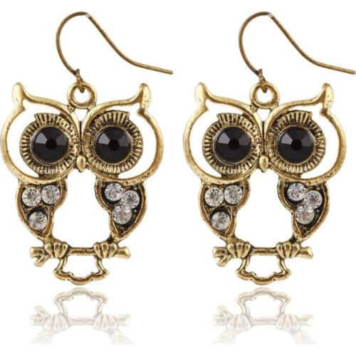 Bohemian vintage crysta earings for girls earring aros boucle d'oreille black animal small stud owl earrings women