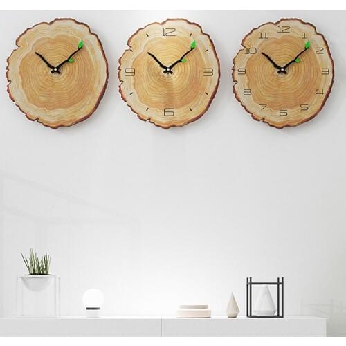 12inch Nordic creative Vintage Wooden Wall Clock Cafe Office Home Kitchen Silent Annual Ring Quartz Wood Grain Timepiece Decor