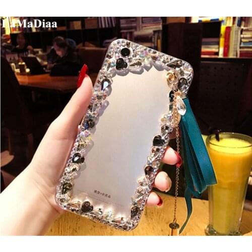 For SamsungS6 S7 S8 S9 S10 S20 S21 Plus Note8 9 10 20Bling Luxury Diamond Crystal Shine Leaf Butterfly Pendant Tassel Phone Case