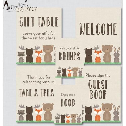 Woodland Theme Table Signs - 6 Signs! Welcome Sign, Favors Sign, Etc - Baby Shower Birthday Event Party Decorations Supplies