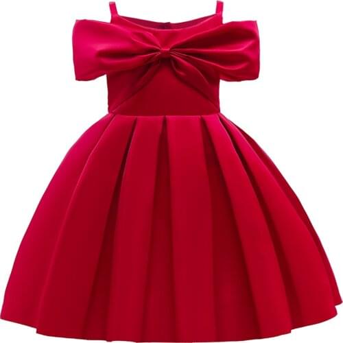 Kids Summer Dresses For Girl Prom Evening Clothes Children Birthday Wedding Party Dress Big Bow Red Christmas Princess Dress