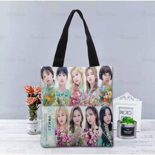 KPOP TWICE Handbag Foldable Shopping Bag Reusable Eco Large Unisex Canvas Fabric Shoulder Bags Tote Grocery Cloth Pouch 0512