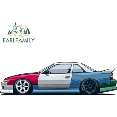 EARLFAMILY 13cm x 3.9cm for Initial D Windshield Car Sticker Scratch-Proof Cartoon Decal Refrigerator JDM Personality Graphics