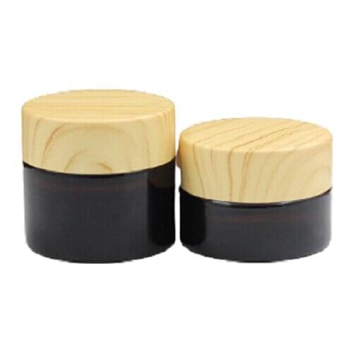 5g 10g 15g 30g 50g Amber Brown Glass Cream Jar False Wood Plastic Cover Empty Cosmetic Packaging Travel Containers 15pieces