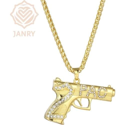 JANRY Number 2 PAC Letter Pendant Necklace Micro-inlaid Zircon Male Hip Hop Gold Necklace With 76cm Chain