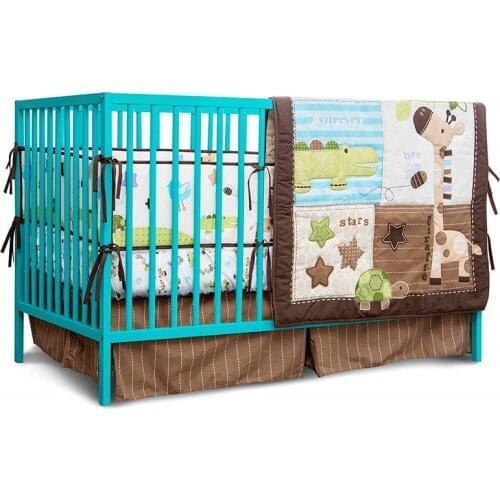 7PCS Unisex Crib Bedding Set Nursery Bedding Set Crib Protector for Girls boys ,(4bumper+duvet+bed cover+bed skirt)