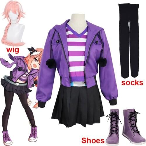 Fate Apocrypha Astolfo Cosplay Costumes Carnival Girls Pink Wig Purple Jacket Coat Dress Up Halloween Party Women Free Shipping