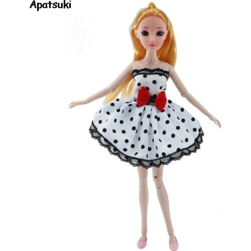 Lace White Skirt Dress Clothes for Barbie Dolls Clothes for 1/6 Doll Red Bowknot Decor Dresses for Barbie Doll House Accessories