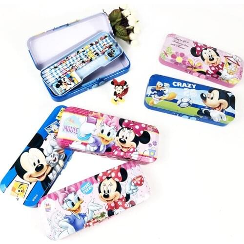 Disney Mickey Multifunctional Password Lock Stationery Box Cartoon Double Layer Large Capacity Pencil Box School Supplies Gift