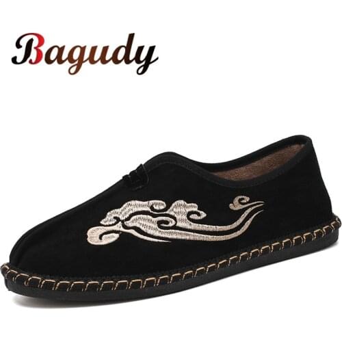 Mens Suede Casual Shoes Breathable Canvas Men Fashion Spring Non-slip Shoes Personality Embroidered shoes Men Flat Oxford Shoes