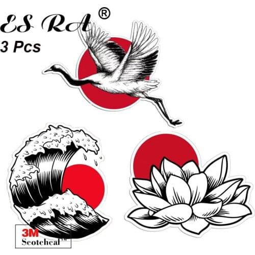 3 Pcs/Set Japan Style Stickers Aesthetic Wave Lotus Flower Decal Pegatinas Cola Waterproof PVC for Laptop Fridge Pitcher Car