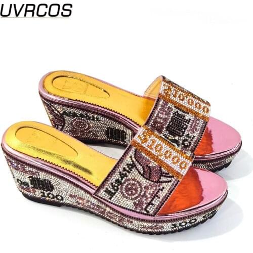 Latest Design Shoes for Wedding Women 2021 Fashion Women Clear Rhinestone Heels Open Toe Slipper Pumps Italian Women Party Shoes