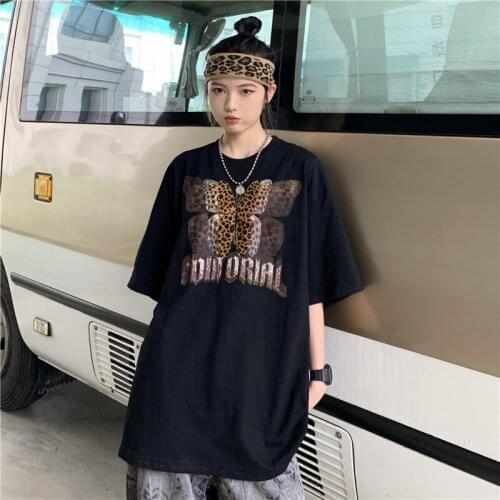 2021 summer new butterfly letter printing all-match t-shirt ins loose round neck short-sleeved T-shirt for men and women