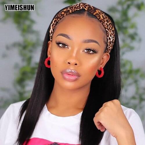 Wigs Human Hair Straight Headband Wig Human Hair Mongolian Human Wigs For Black Women Glueless Wig With Elastic Band Yimeishun