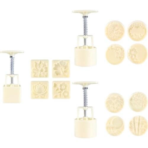 Plastic Mooncake Mold 65g Cookie Cutter 4 Round Square Stamps Hand Press Pastry 270F