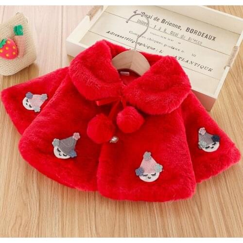 Baby Girls Thick Cloak Coat Snowman Print Long Sleeve Outerwear Cute Warm Pom Pom Poncho Jacket for Fall, Winter, 0-3 Years