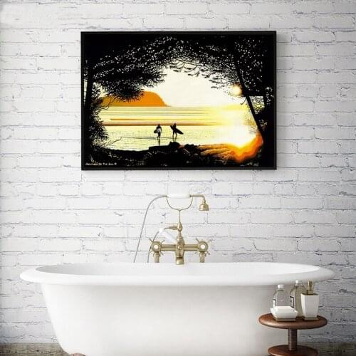 Beach Sunset Wall Art Canvas Painting Picture , Beach Art Surfers Canvas Print Poster Coastal Home Wall Decor