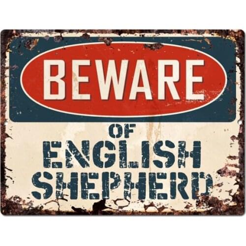 PP1518 Beware of ENGLISH SHEPHERD Plate Rustic Chic Metal Tin Signs Home Room Store Decor