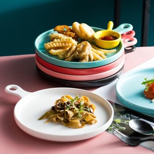 Handle Ceramic Creative Plate Nordic Style Kitchen Baking At Home Plate Snack Western Cuisine Plate Dessert Pasta Plate